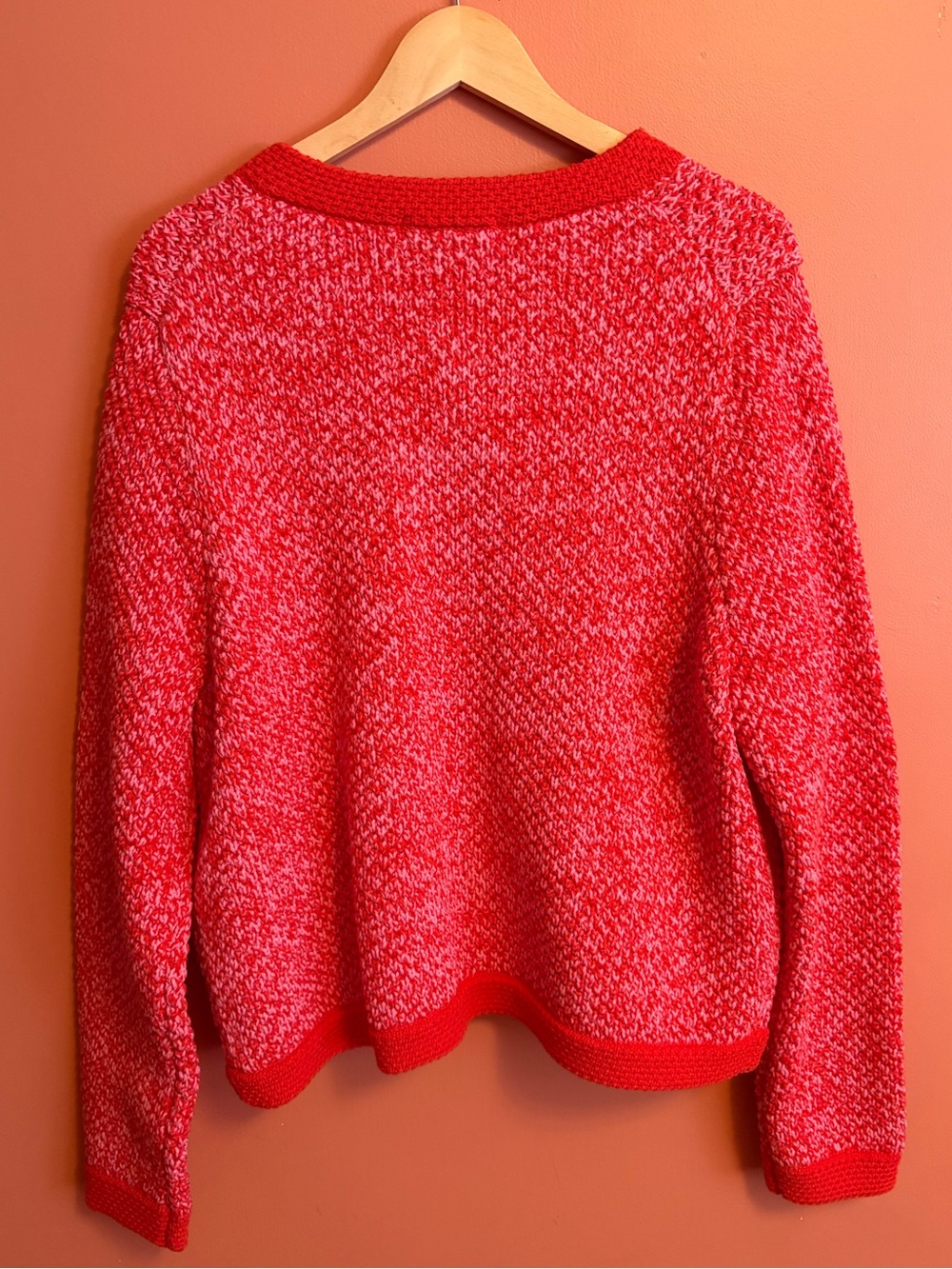 Boden Red & Pink Marled Button-Front Cardigan Jacket Size 14 - Picture 7 of 10